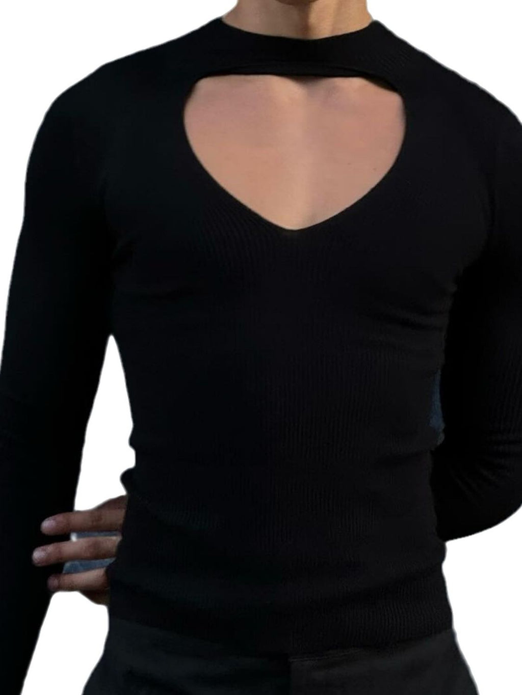 Men's Cutout Front Long Sleeve T-Shirt
