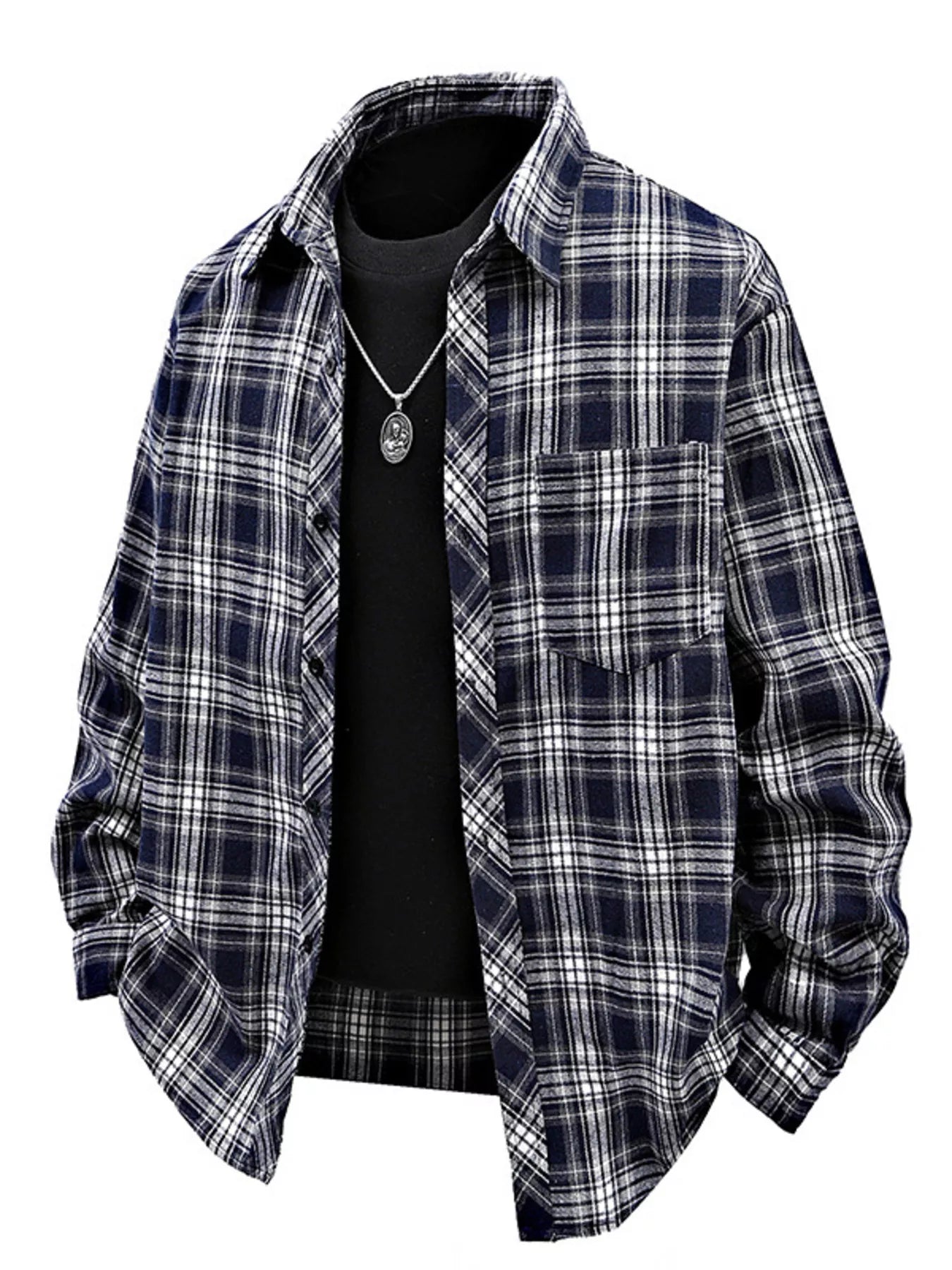 Men's Full Size Casual Plaid Long Sleeve Shirt Plus Size