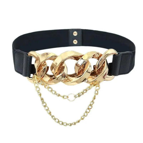 Black Vintage Ladies Dress Belt Charming Chain Buckle Elastic Luxurious Women Belt Metal Chain Style Party Fashion Belts For Ladies
