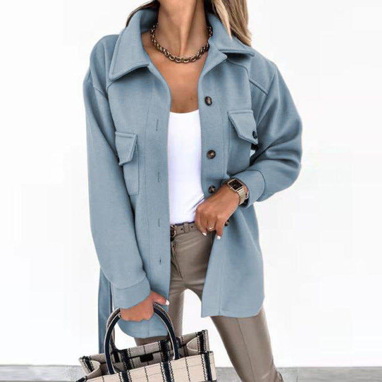 Lapel Jacket Fashion Casual Single-Breasted Coat With Belt Spring Autumn Women's Clothing