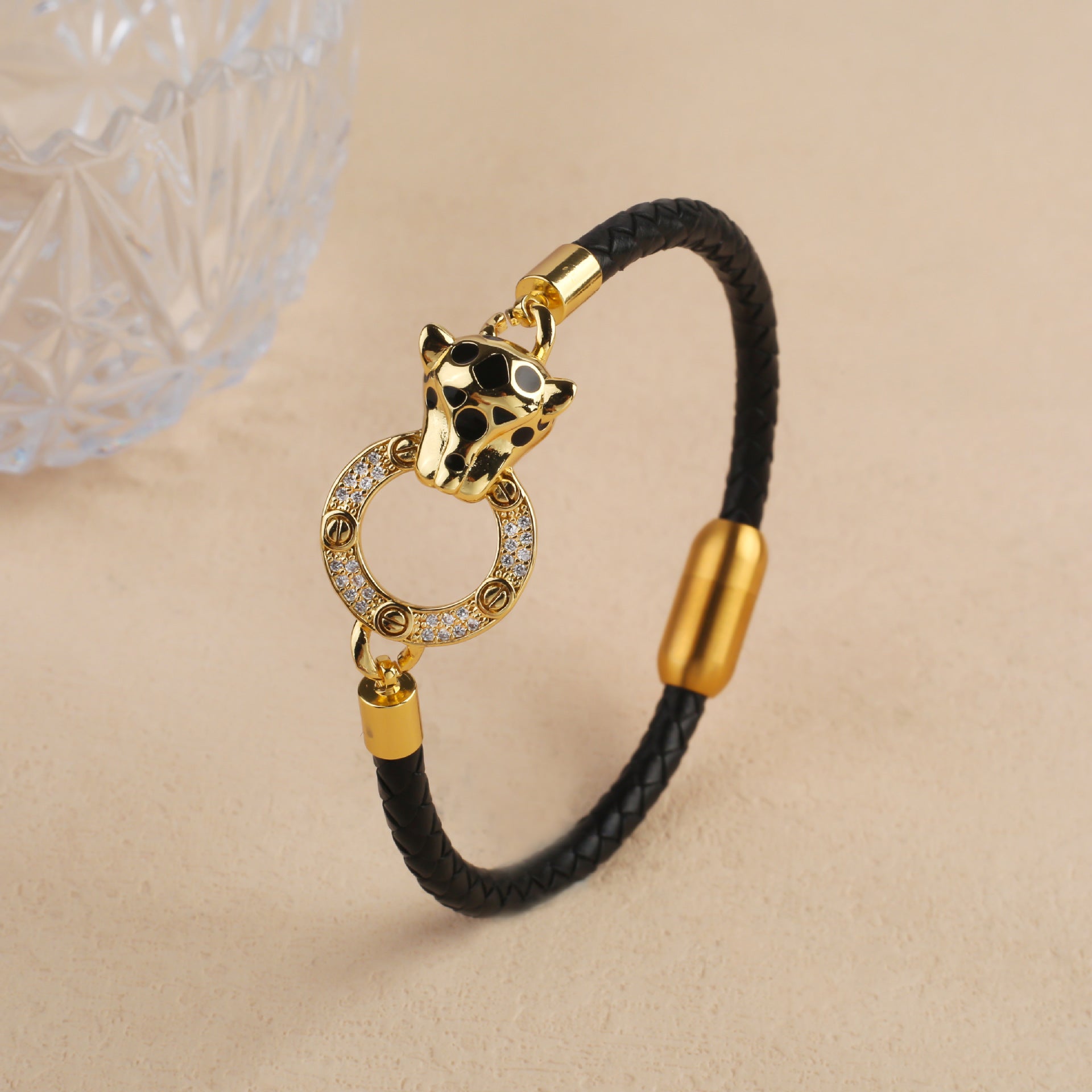 Retro Men's Animal Leopard Head Leather Bracelet