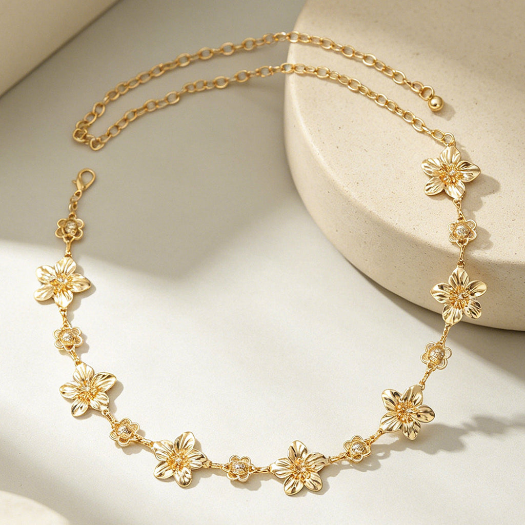 Cross-border European American Ins Light Luxury Waist Chain, Fashion Spliced Floral Metal Body Chain Premium Texture Women Body Jewelry