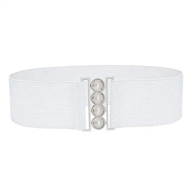 Elegant Wide Fabric Strap  Silver Metal Buckle Belts For Women Trendy Women's Fashion Stretchable Classic Color Belts