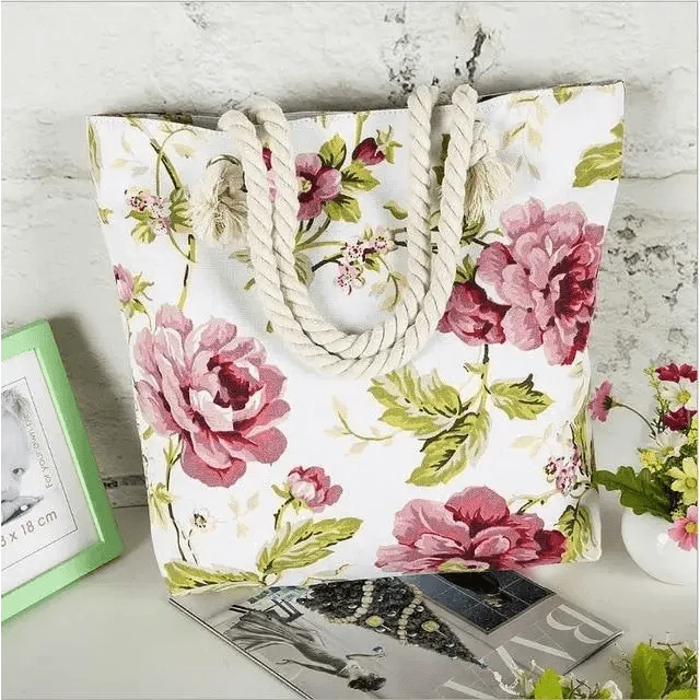 Eye-Catching Fashionable Folding Women Big Size Handbag Ladies Casual Flower Printing Canvas Graffiti Shoulder Bag