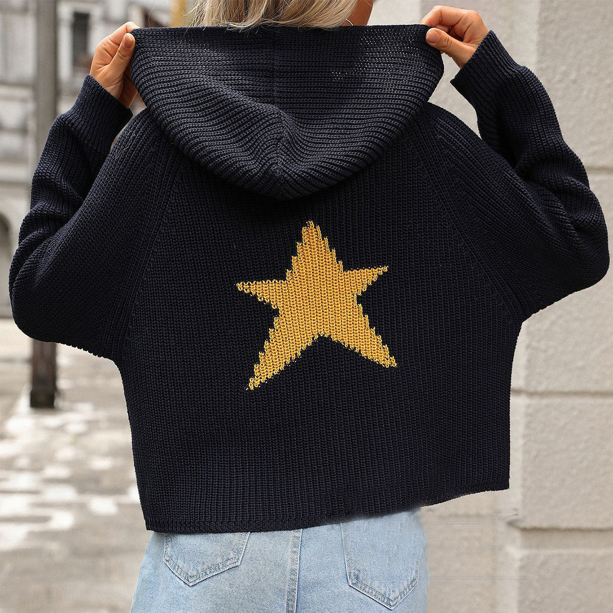 Fashion Pullover Hooded Sweater With Pockets Loose Star Long Sleeve Zippered Cropped Cardigan Outwear Tops For Womens Clothing See size chart under “more details”
