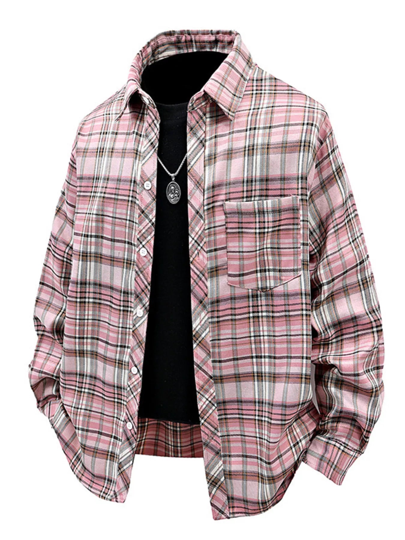 Men's Full Size Casual Plaid Long Sleeve Shirt Plus Size