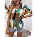 Geometric Women’s Clothing Printed V-Neck Top