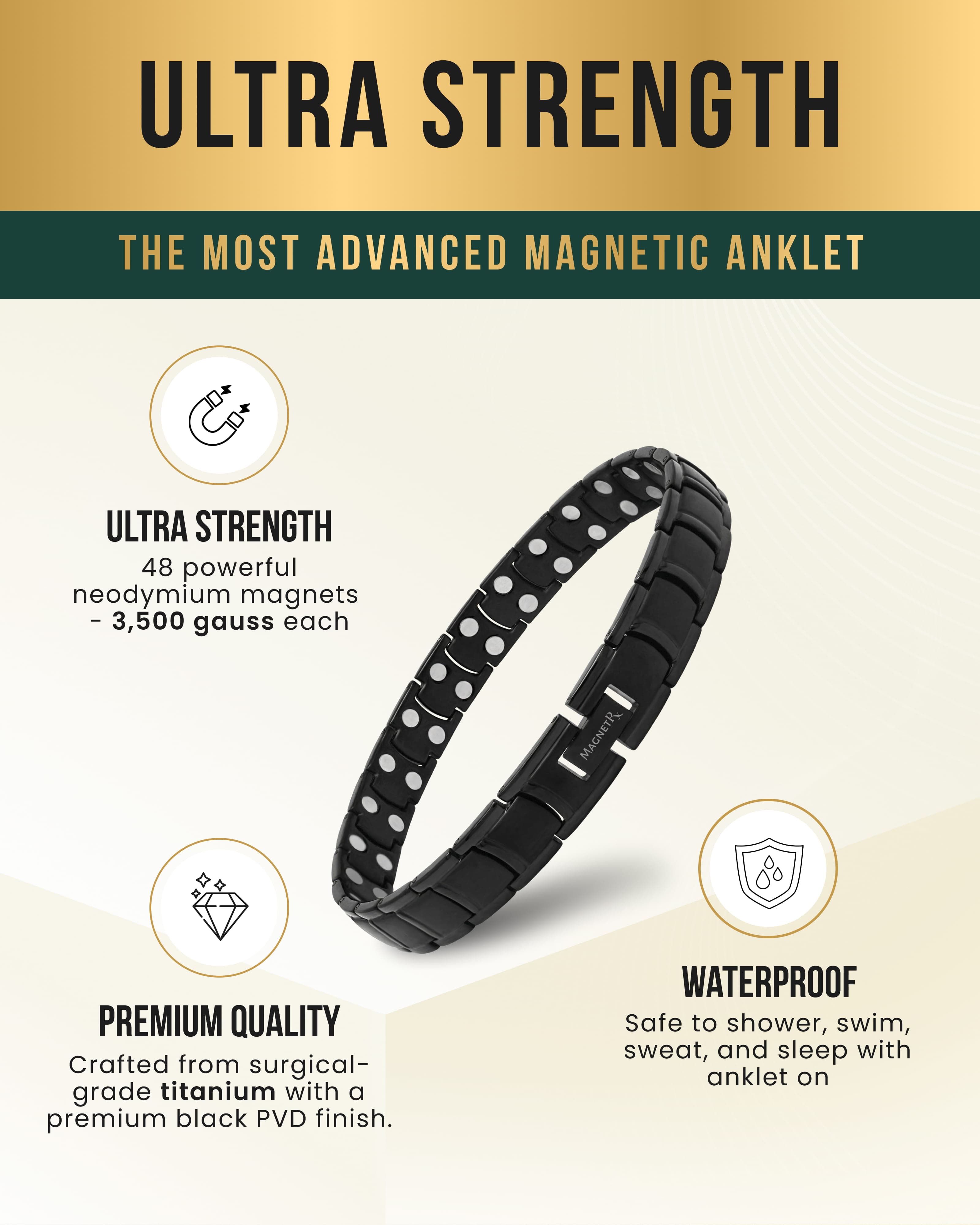 Ultra Strength Titanium Magnetic Therapy Anklet for Men (Black)