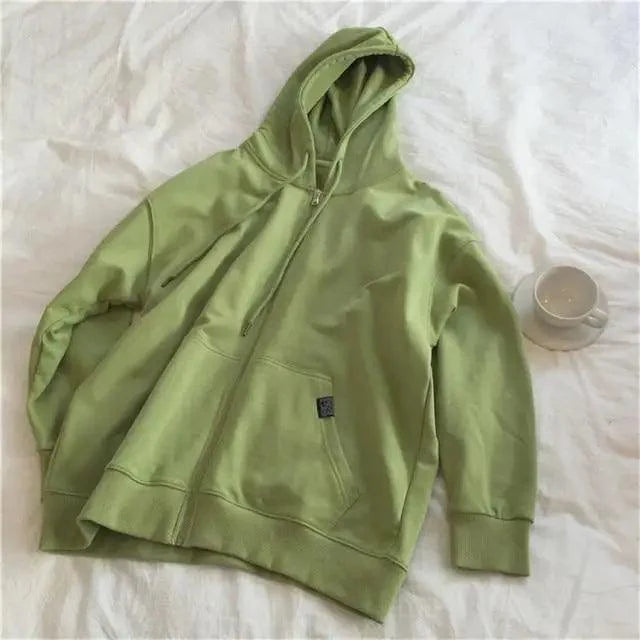 Modern With Hat Hoodies Women  Kangaroo Pocket Casual Loose Solid Color Sweatshirt Female  Fashion New Female Tops Sports Clothing Oversized Zip Hooded Sweatshirt Cotton Women Autumn Hoodie
