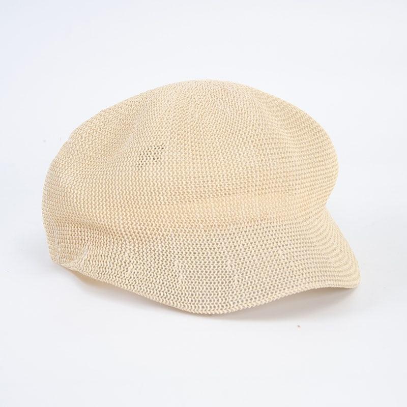 Summer Fashion Cap Straw Women Cap Adjustable Beret Mesh Breathable Berets Women Autumn Winter Hat Retro Pure Color Beanie Outdoor Beige Hat 56-58cm